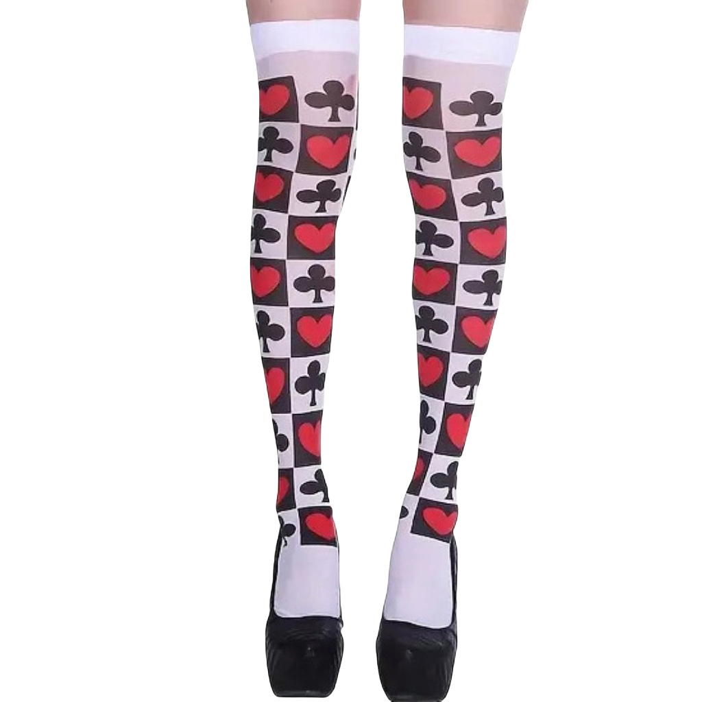 Halloween Playing Card Pattern Thigh High Stockings Over Knee Socks
